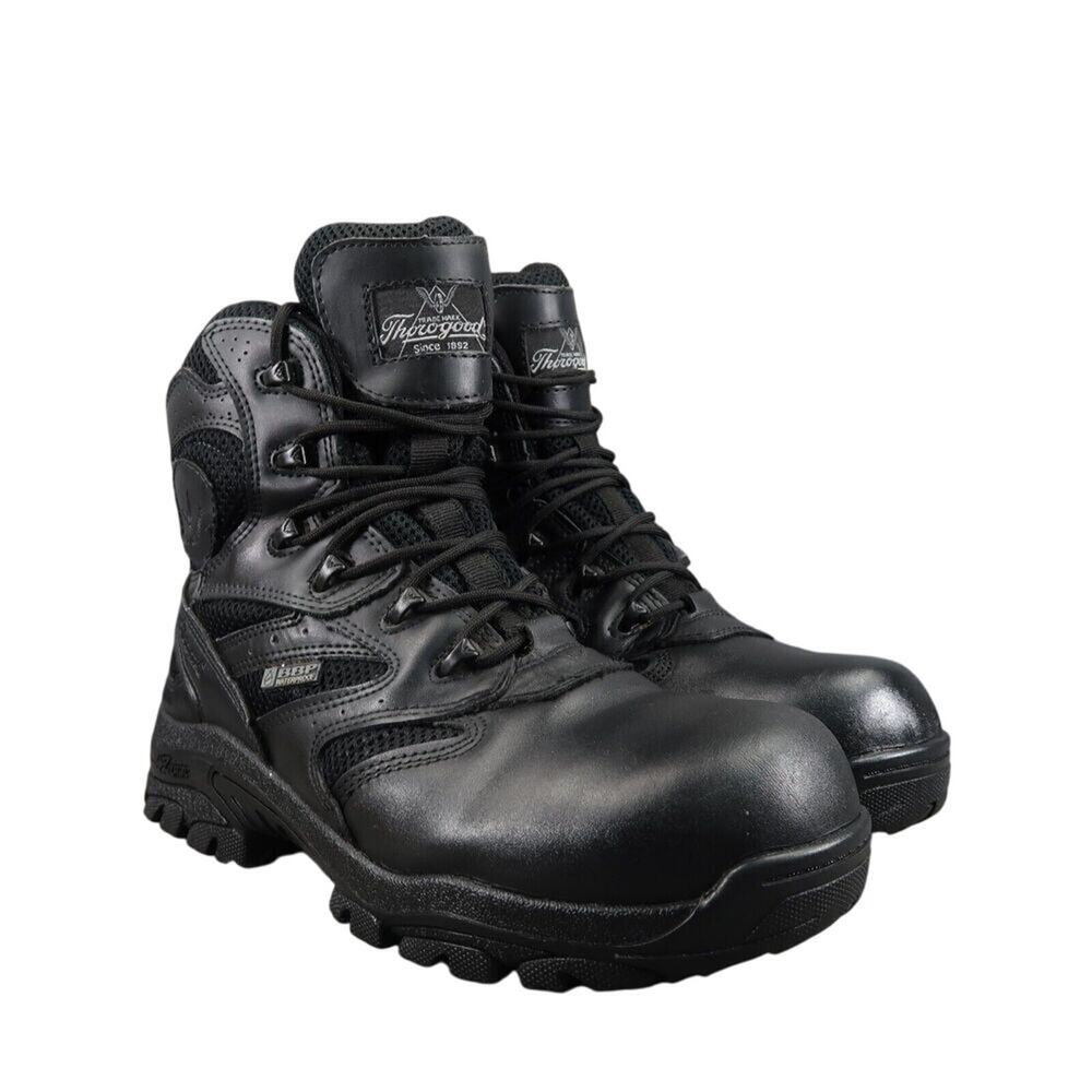 Thorogood Shoes Mens 8.5 Boots Work Comp Toe Leather Zip Lace Up Wide Fit Black